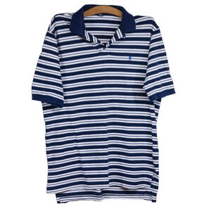 Men's Large Polo Golf Shirt Vintage Y2K RALPH LAUREN Blue Stripe Lightweight Top